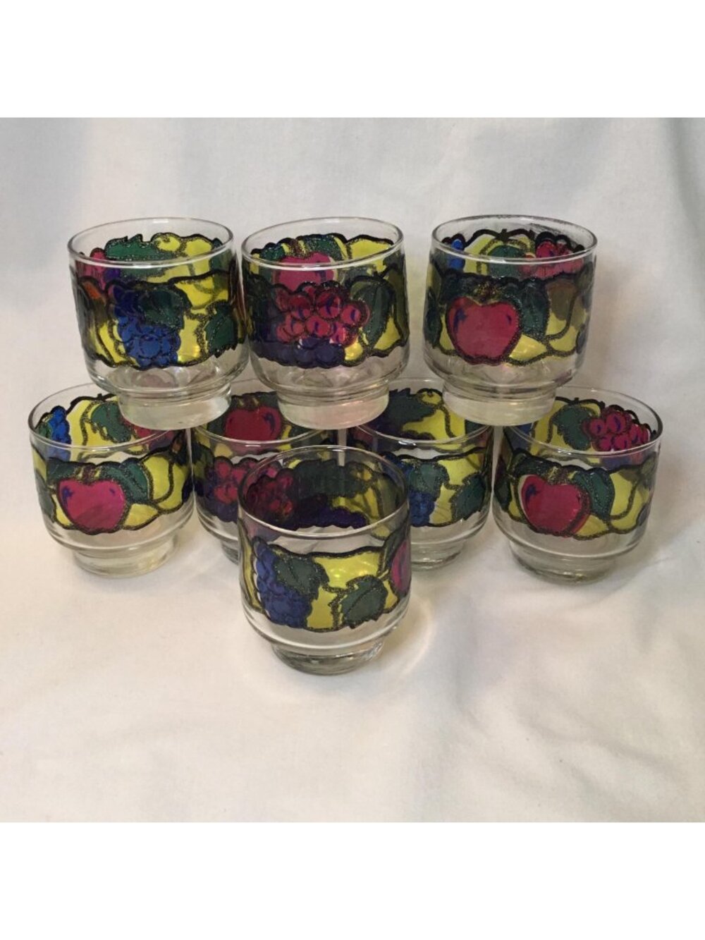 Lot of 8 Retro Libbey Rock Stained Glass Juice Tumblers Drinking Glasses EUC